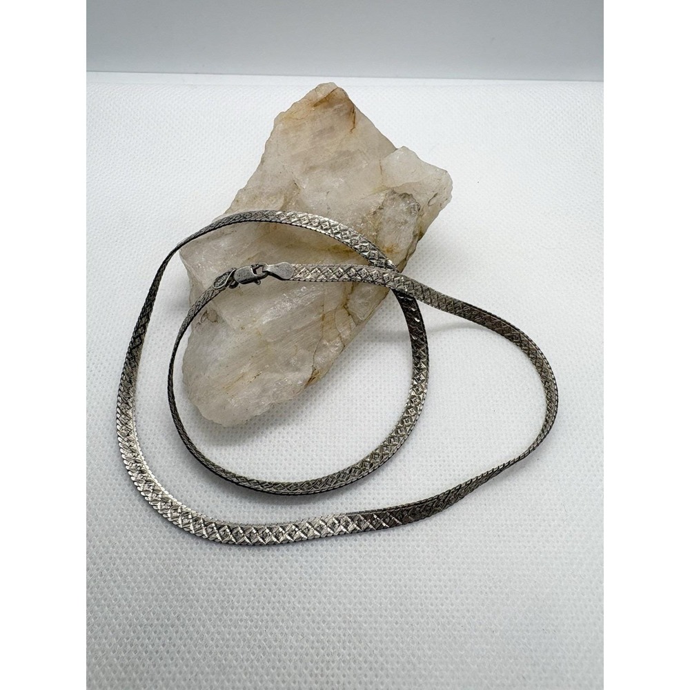 Italian Sterling Silver‎ 925 Textured Flat Snake Chain Necklace 18" 4mm FMC 10g